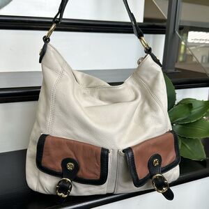 Emma Fox genuine leather hobo bucket, shoulder handbag purse neutral like new